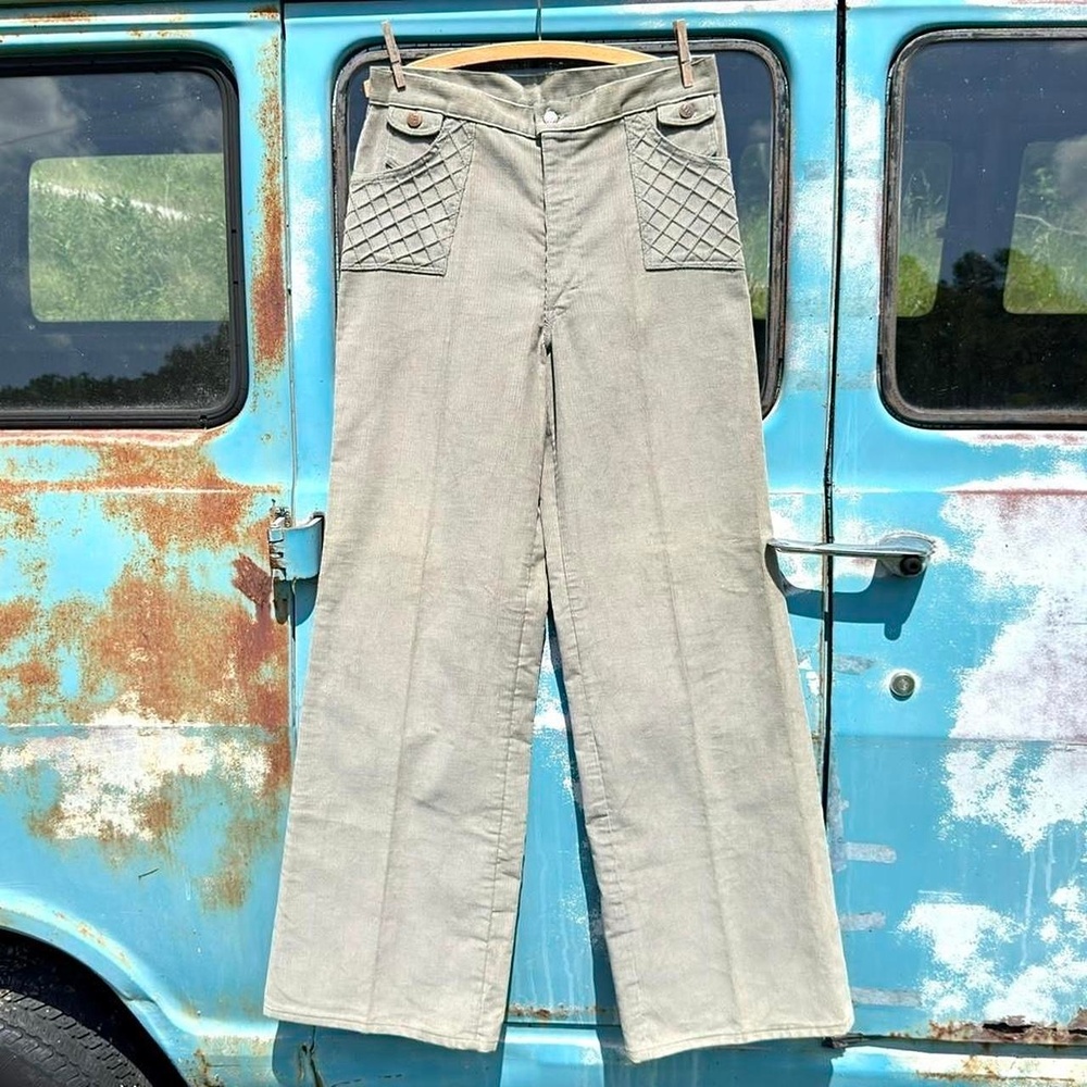 70s Miss His dead stock grey corduroy pants w/ high rise wide leg